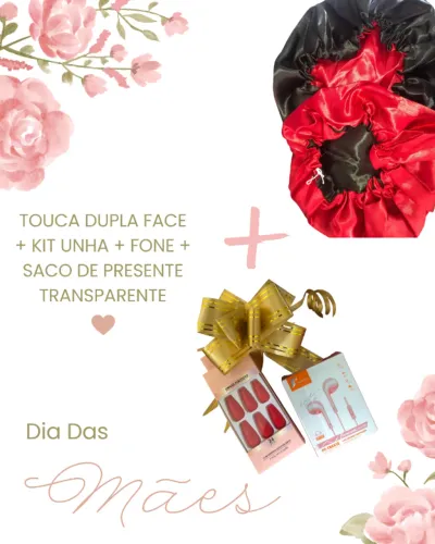KIT UMA CAIXA COM 24 UNHAS POSTIÇAS + TOUCA DE CETIN DUPLA FACE+ FONE DE OUVIDO COM FIO
