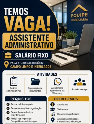 VAGA ASSISTENTE ADMINISTRATIVO