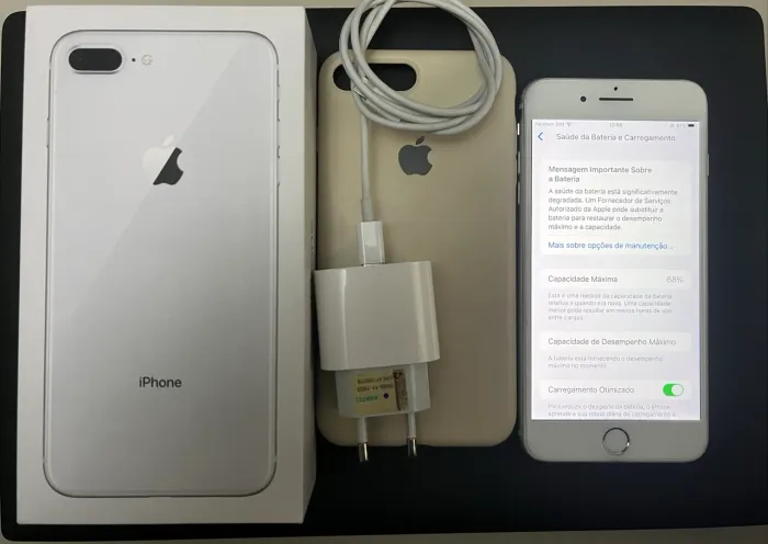 iPhone 8 Plus Silver 64GB - Com Caixa, Fonte e Cabo Original + Capa