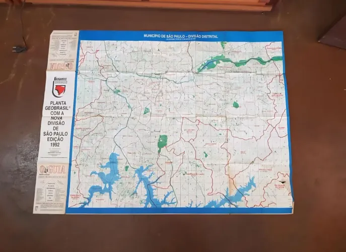 Antigo Mapa São Paulo 1992 para Decoração Vintage