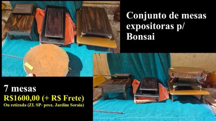 Conjunto 7 mesas expositoras bonsai 