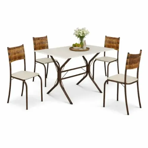 Mesa Atlanta Base Marrom Tampo Off Pedra 100x60 4Cds Creme Teixeira - Entrega Rápida!