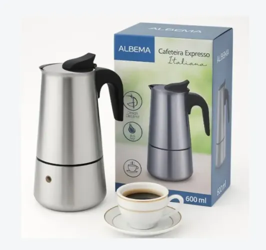 Cafeteira Italiana Expresso ALBEMA 600ml Alumínio 12 Xícaras Inox