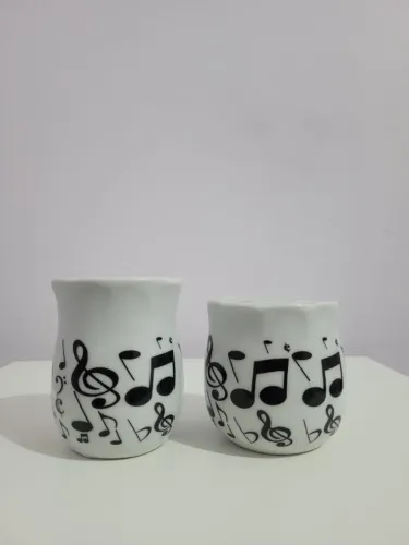 Kit higiene banheiro cerâmica notas musicais