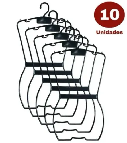 Cabide silhueta em plástico preto - Kit com 10 unidades 