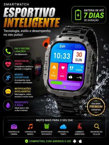Relógio smartwatch Bluetooth + 3 pulseira