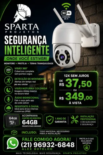 Câmera IP Wi-fi 360° com áudio bidirecional e acesso ao vivo 24 horas. Garantia de 1 ano.
