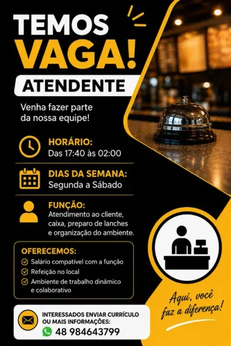 Vaga para atendente de lanchonete