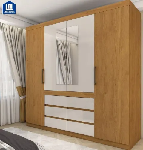 Guarda Roupa Império 4P 6G Espelho 200cm, Frete Grátis, Cartão 12x!