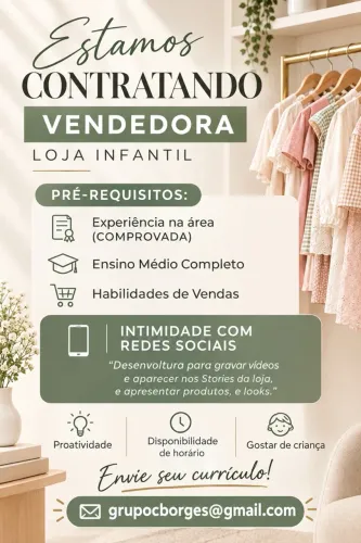 Contrata vendedora de loja infantil