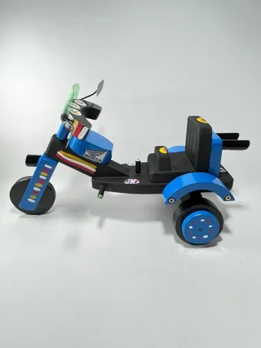 Triciclo Honda em Madeira Artesanal Azul | Peça Decorativa e de Coleção