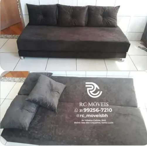 Sofá Cama completa Bicama 1,70m Suede de qualidade D33 Compacto e Funcional