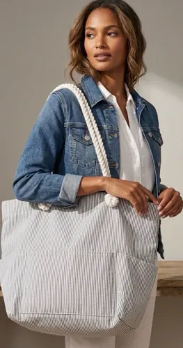 bolsa grande tecido listrado  Primark