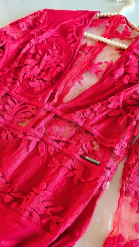 Body Colcci Vermelho Em Renda Manga Longa - Nunca Usado