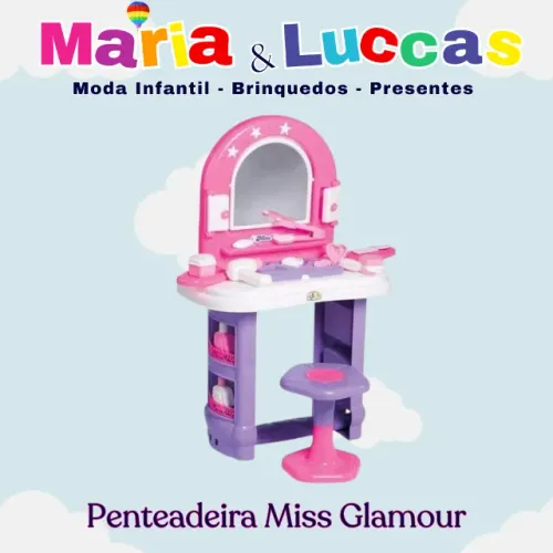 BRINCAR DE PENTEADEIRA COM ESCOVA E ACESSORIOS DE BRINQUEDOS MENINA COM BANQUINHO