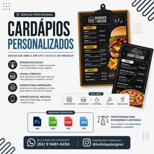 Design de Cardápio para Restaurantes, Lanchonetes e Pizzarias