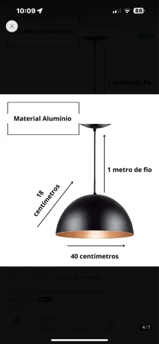 Par Luminária Pendente Meia Lua Preta / Cobre de Alumínio - Soq: E27 / Tam: 40x20cm