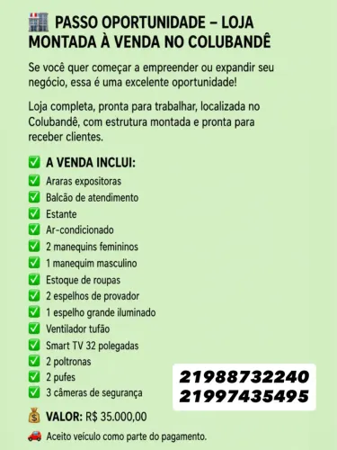 Passo loja de roupas no Colubandê 
