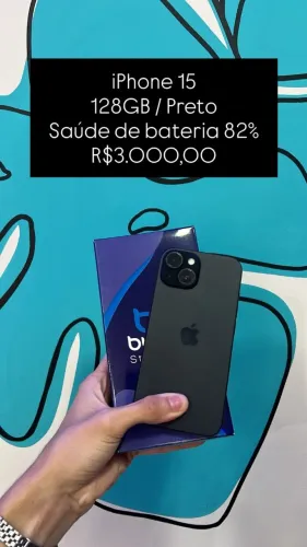 Seminovo: iPhone 15 128GB / Preto / Saude de Bateria 82% - Loja Fisica