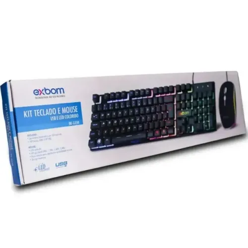 Kit Teclado e Mouse Gamer RGB Exbom BK-G550 ABNT2 Novo