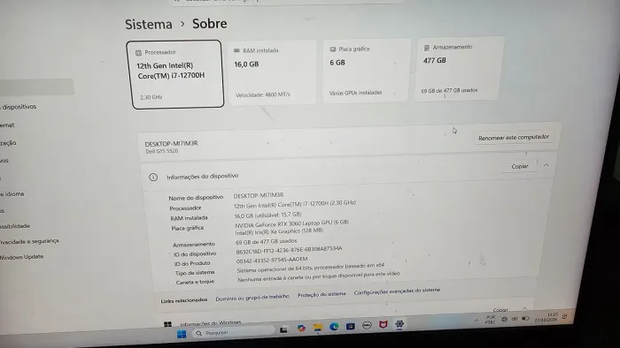 Notebook DELL G15 5520 seminovo em ótimo estado