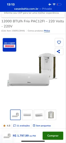 AR CONDICIONADO PHILCO 12.000 BTUS 