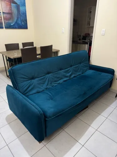 Sofá cama azul 3 lugares usado