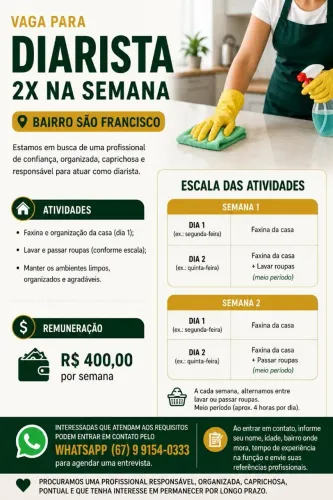DIARISTA 2X SEMANA