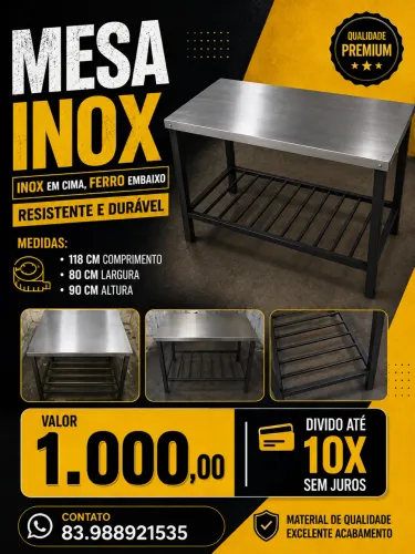 Mesa de ferro com tampo de inox