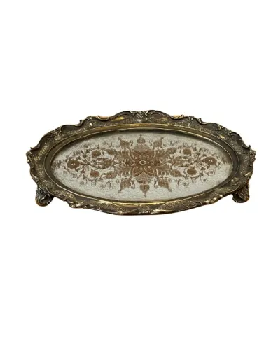 Bandeja Decorativa Oval Espelhada em Resina Dourada 40cm