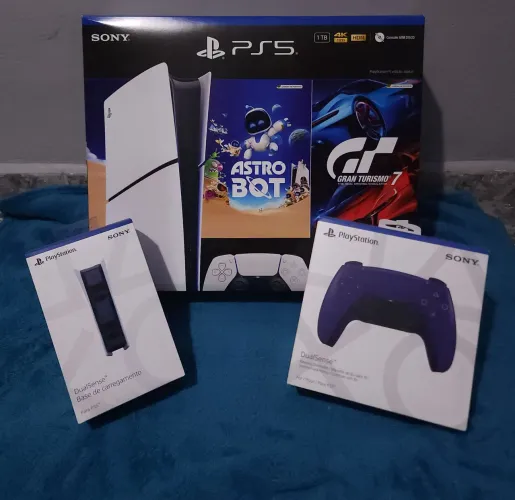 Ps5 Slim + Dual Sense roxo + Base de carregamento + suporte para o ps5.