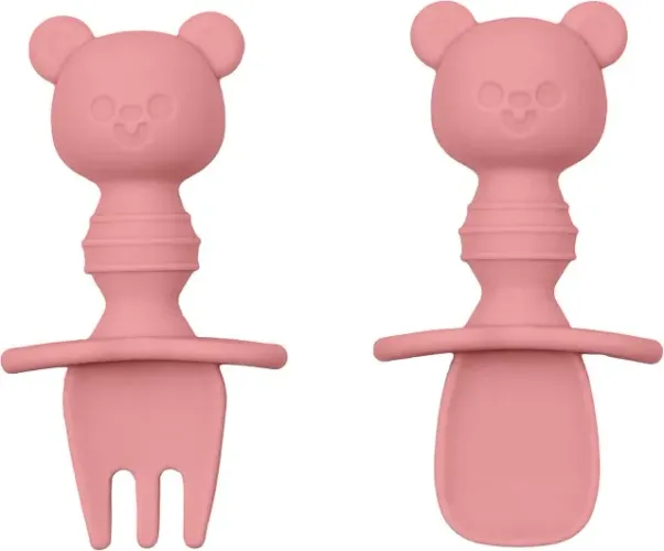 Buba Kit Talheres Silicone para Bebê - Ursinho Rosa