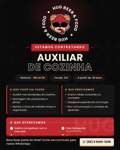 Vaga para Auxiliar de Cozinha (Com ou sem experiência)