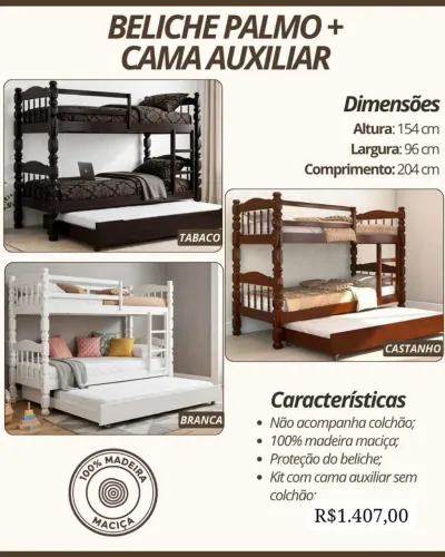 Beliche com cama auxiliar - NOVA