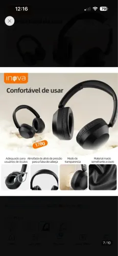 Fone De Ouvido Headphone Bluetooth Cor Preto Inova