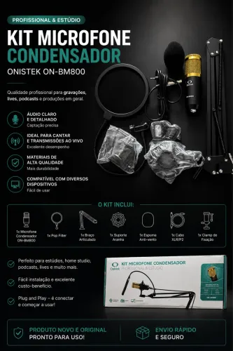 Kit Microfone Condensador Onistek BM800 Completo + Braço Articulado | Novo