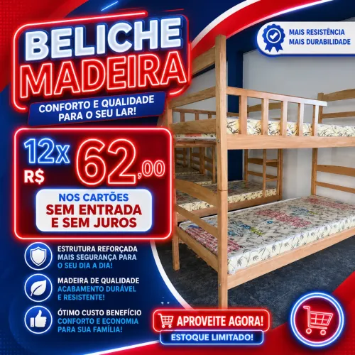 Beliche Madeira Mulateiro 12X R$ 62,00 Mensal Incluso Entrega e Montagem Grátis