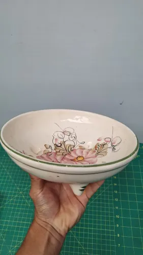 Fruteira / Centro de Mesa em Cerâmica Decorada - Estilo Vintage
