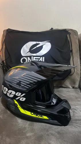 Capacete Oneal 1series Stream Cinza/amarelo + Óculos 100% preto 