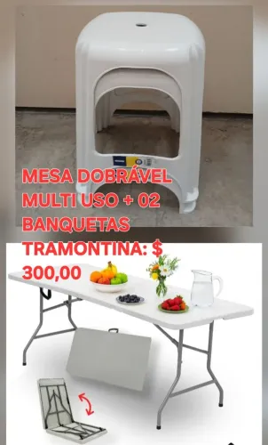 MESA DOBRÁVEL MULTI USO + BANQUETAS