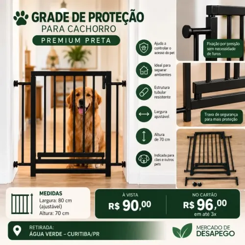 GRADE DE PROTEÇÃO PARA CACHORRO - PREMIUM PRETA