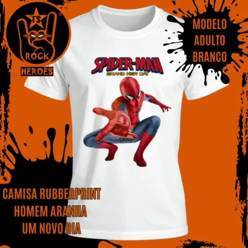 Camisa Rubberprint Homem Aranha Um Novo Dia Adulto 100% Algodão Estampa DTF High Quality