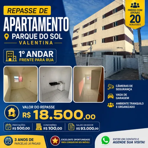 Repasse apartamento no parque do sol no Valentina ao lado campo de futebol