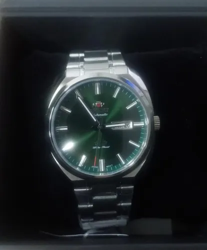 RELOGIO MASC MEC AUTOMATICO VERDE AÇO INOX PUL PRATA