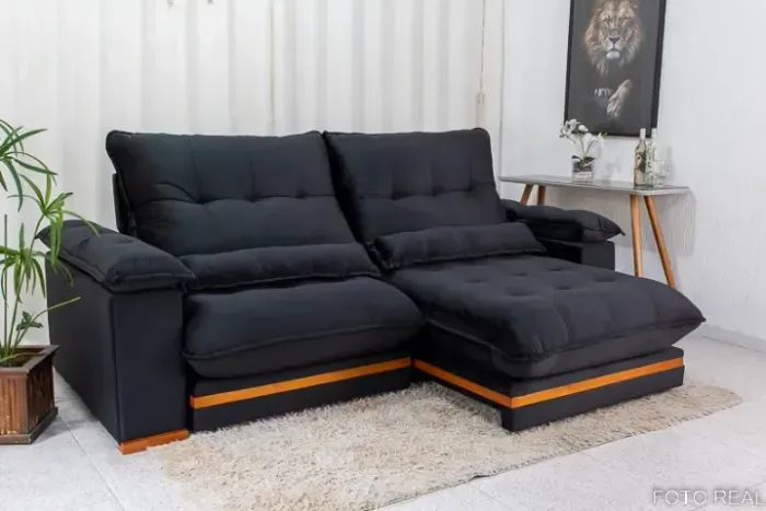 Sofá Retrátil Reclinável Preto 2m20cm