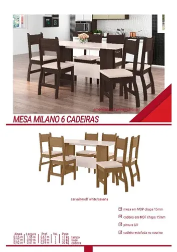 Conjunto Milano 6 cadeiras ***promoção****