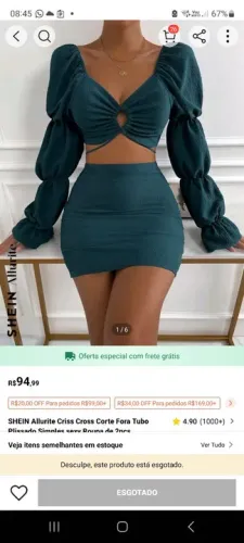 Conjunto verde shein Top e Saia - usado 1 vez