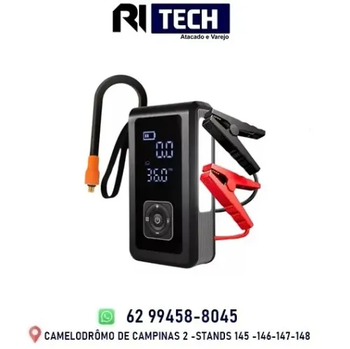 Compressor e Auxiliar de Partida 2 em 1 10.000MAH Lanterna Uso Noturno