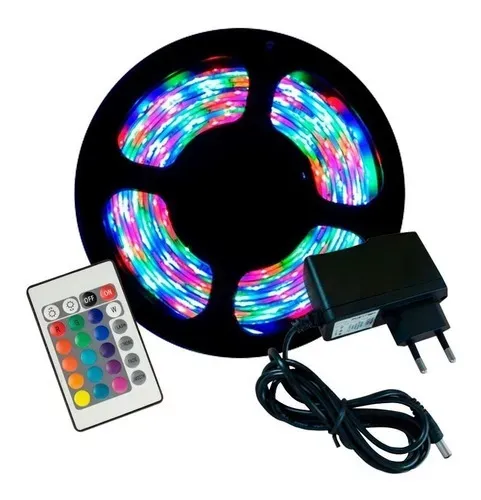 Fita de Led RGB 3528 5M Goldenutra 16 Cores Controladora + Controle + Fonte - WZetta