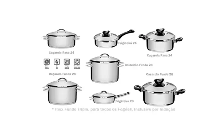 Panela Fundo Triplo Inox Tramontina Solar tamanho Exclusivo 28cm